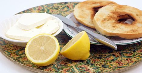 Bagels breakfast on tray