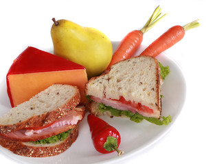 Ham sandwich isolated on a white background