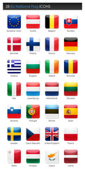 28 EU Countries National Flag - Square Icons - obrazy, fototapety, plakaty
