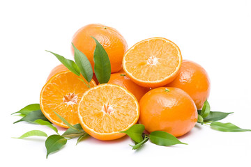 fresh tangerines on white background