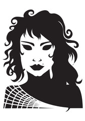 Vector closeup Decorative portrait of woman with long hair