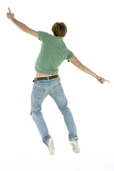 Back View Of Man Jumping In Air