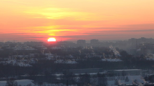 sunset in winter city timelapse