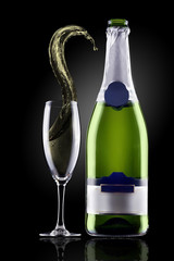 Splash of shampaign with bottle and glass