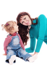mother with girl isolated on white background