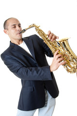 Obraz na płótnie Canvas uomo che suona il sax contralto