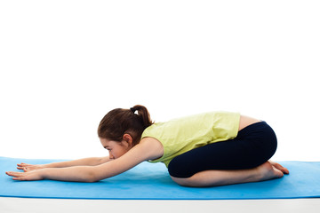 Active girl exercising isolated on white background