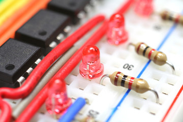 breadboard and electronic components