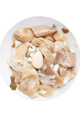 Vinegar pickled mushrooms with fresh onion and garlic