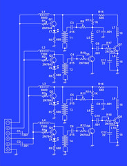 A blue print style electrical schematic for a useless circuit