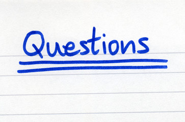 Questions, written with blue ink on white paper.