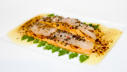 Delicious carpaccio of fois gras and scallop