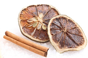 Cinnamon leaf and citrus slices