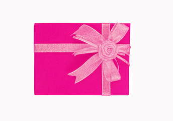 Pink gift box over white background