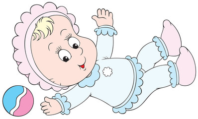 Small child plays with the ball