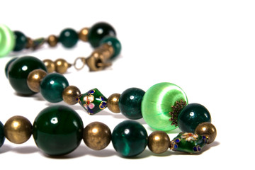 green beads isolated on white background