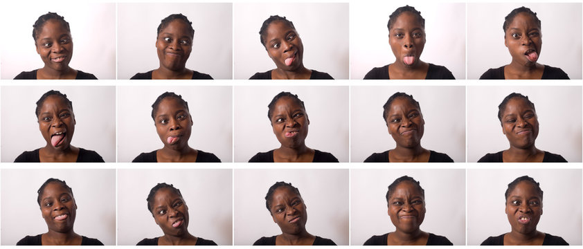plusieurs grimaces d'une belle jeune femme togolaise