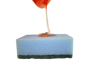 washing-up liquid flows on a bast