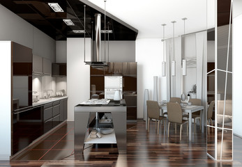 outline kitchen with black