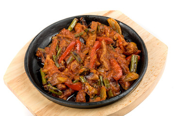 meat and vegetables at pan