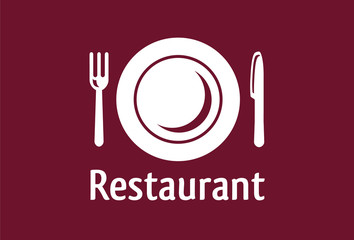 Restaurant sign with plate, fork and knife