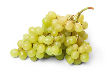 Branch of green grapes on the white background