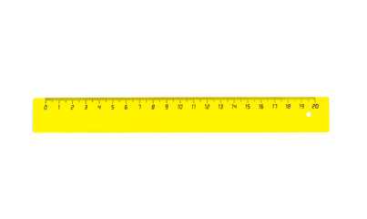 Horizontal yellow twenty centimetres ruller isolated on white
