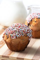 fresh muffins with milk