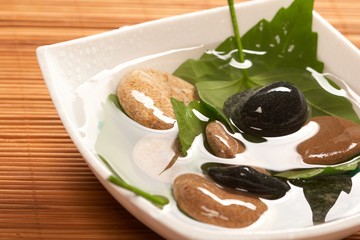 zen stones and leaves .