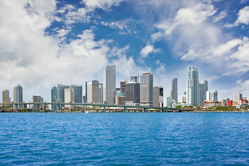 Colorful panorama of Miami Florida downtown buildings
