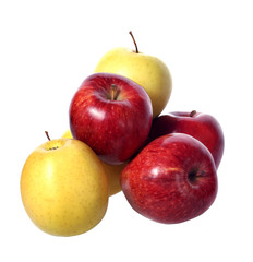 red and yellow apples on white background