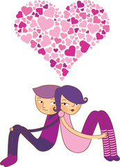 Cartoon boy and girl in love