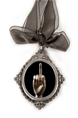 Cameo silver locket rude middle finger up