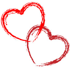 Red Hearts Brush Stroke, Painted Love Symbol Vector Hand Drawn Romance