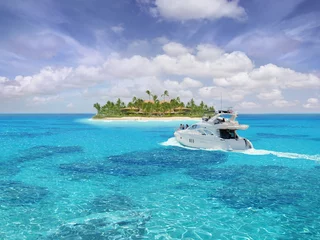 Foto op Plexiglas Prachtig uitzicht op de Caraïben met groot jacht (bootschip) © dell