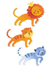 cute cartoon lion, tiger, cat