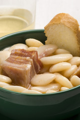 Beans and bacon stew. Spanish cuisine. Judiones de la Granja.
