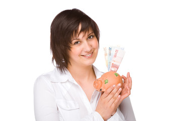 Woman with piggybank