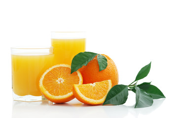 Orange with orange juice and the cut slices