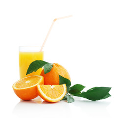 Orange with orange juice and the cut slices