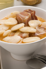 Beans and bacon stew. Spanish cuisine. Judiones de la Granja.