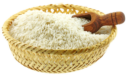 panier riz blanc basmati fond blanc
