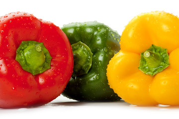 Bell peppers with water droplets