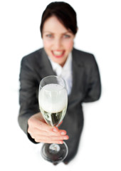 Successful Businesswoman toasting with Champagne