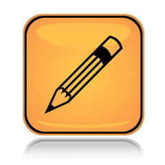 Yellow square icon writing pencil with reflection over white