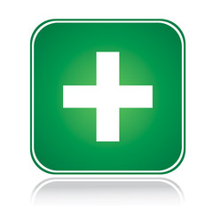 Green square sign approve action plus over white