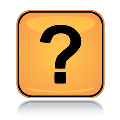 Yellow square sign question mark with reflection over white