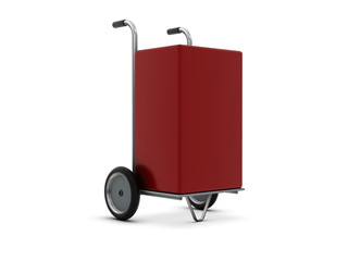 Delivery cart with red box isolated on white