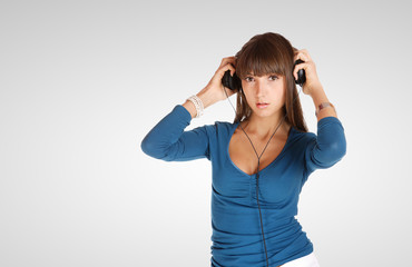 Woman is listening to the music