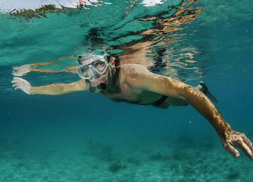 man snorkeler underwater © JonMilnes